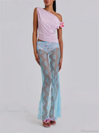Lace Sheer Maxi Split Sexy See Through Cover Up Beach Skirt image 2