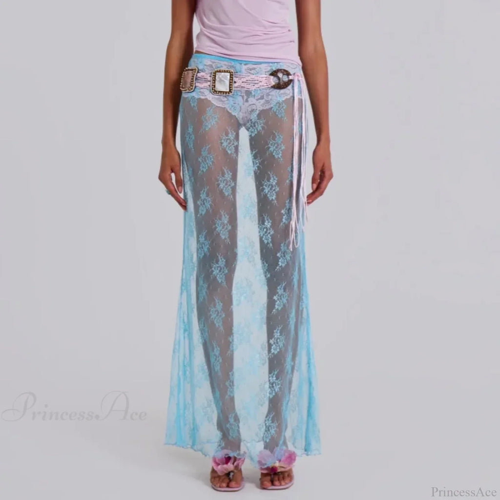 Lace Sheer Maxi Split Sexy See Through Cover Up Beach Skirt image 1