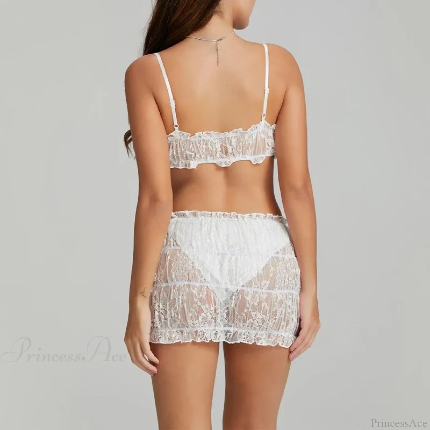 Lace Sheer Spaghetti Strap Camis Mini Skirt Two Pieces Set image 6