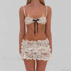 Lace Sheer Spaghetti Strap Camis Mini Skirt Two Pieces Set image 2
