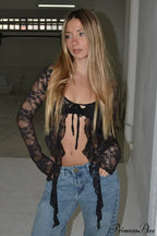 Lace Sheer Tie Cardigan Blouse image 2