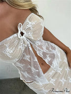 Lace Sheer Tube Charming Tie Up Slit Top image 1