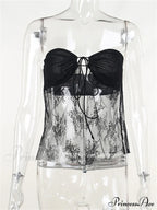 Lace Sheer Tube Charming Tie Up Slit Top image 5