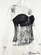 Lace Sheer Tube Charming Tie Up Slit Top image 9