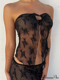 Lace Sheer Tube Charming Tie Up Slit Top image 3