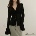Lace Shirts Long Arm Slim Harajuku Transparent Blouse Korean Women Black Goth Fashion Aesthetic image 7
