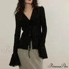 Lace Shirts Long Arm Slim Harajuku Transparent Blouse Korean Women Black Goth Fashion Aesthetic image 7