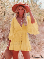 Lace Short Mini Summer Dress with Bat Sleeve image 2