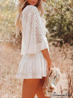 Lace Short Mini Summer Dress with Bat Sleeve image 5