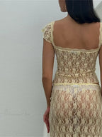 Lace Short Sleeve V-neck T-shirt and Long Skirt Set image 4