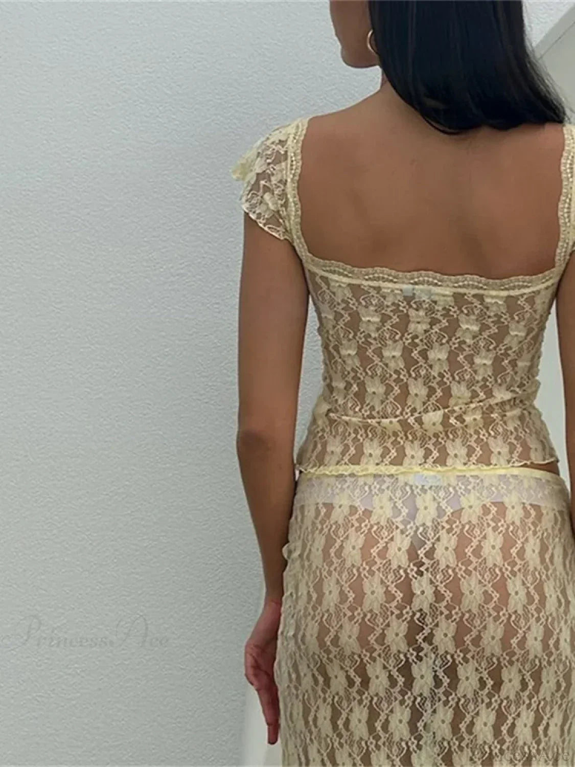 Lace Short Sleeve V-neck T-shirt and Long Skirt Set image 4