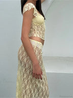 Lace Short Sleeve V-neck T-shirt and Long Skirt Set image 3