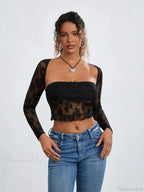 Lace Shrug Two-piece Floral Sheer Mesh Crop Outfit image 7