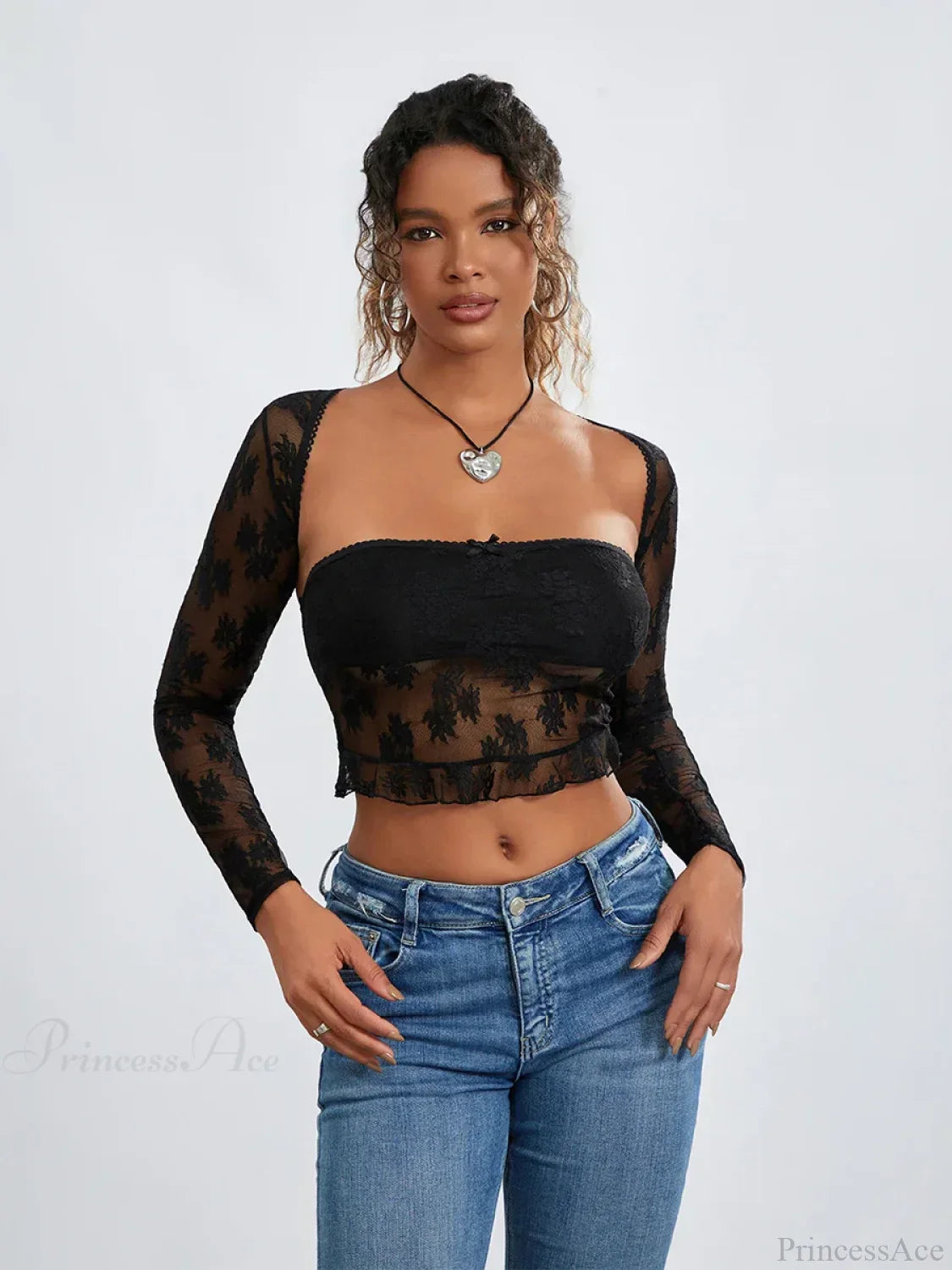 Lace Shrug Two-piece Floral Sheer Mesh Crop Outfit image 7