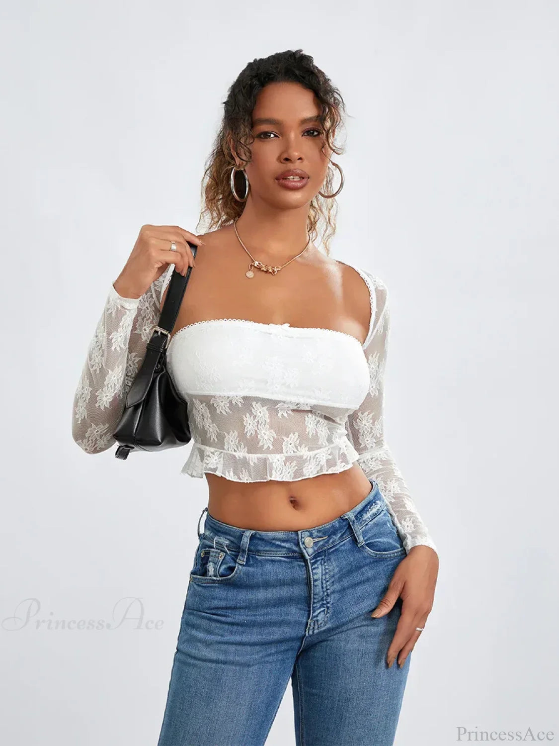 Lace Shrug Two-piece Floral Sheer Mesh Crop Outfit image 2