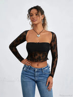Lace Shrug Two-piece Floral Sheer Mesh Crop Outfit image 4