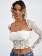 Lace Shrug Two-piece Floral Sheer Mesh Crop Outfit image 3