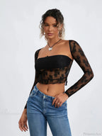 Lace Shrug Two-piece Floral Sheer Mesh Crop Outfit image 5