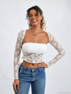 Lace Shrug Two-piece Floral Sheer Mesh Crop Outfit image 1