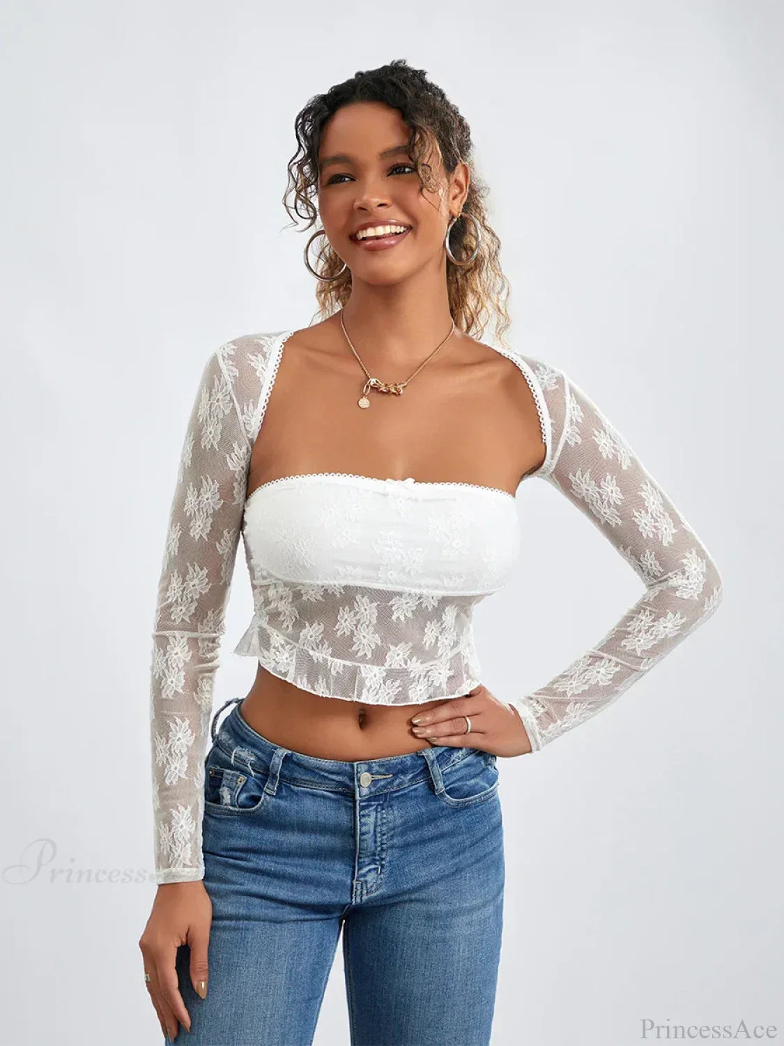 Lace Shrug Two-piece Floral Sheer Mesh Crop Outfit image 1