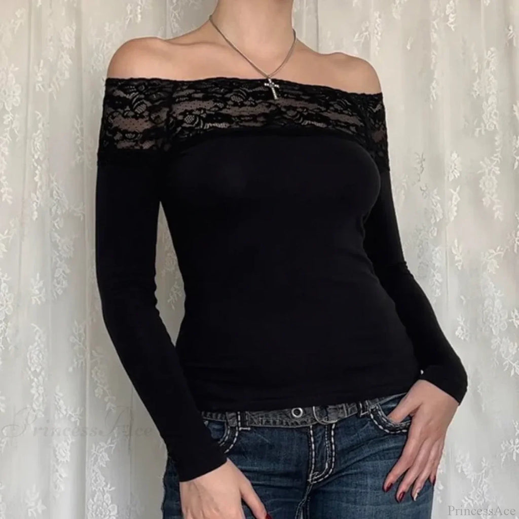 Lace Slash Neck Knit Top image 2