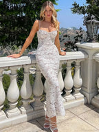 Lace Slip Embroidery Midi Vacation Dress image 3