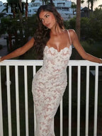 Lace Slip Embroidery Midi Vacation Dress image 1
