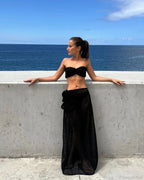 Lace Solid Strappy Skirt Three Piece Swimsuit image 2
