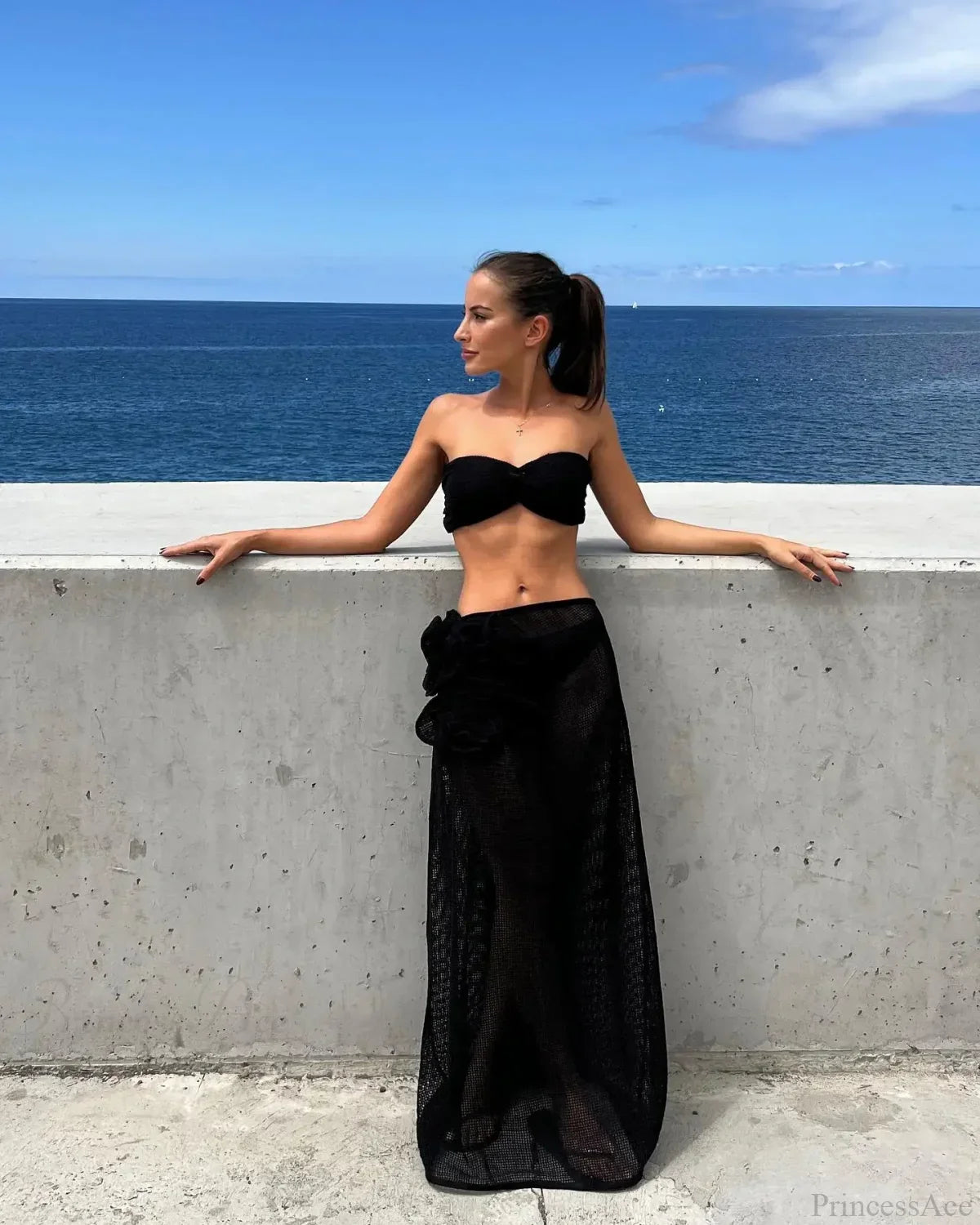 Lace Solid Strappy Skirt Three Piece Swimsuit image 2