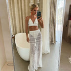 Lace Solid Strappy Skirt Three Piece Swimsuit image 7