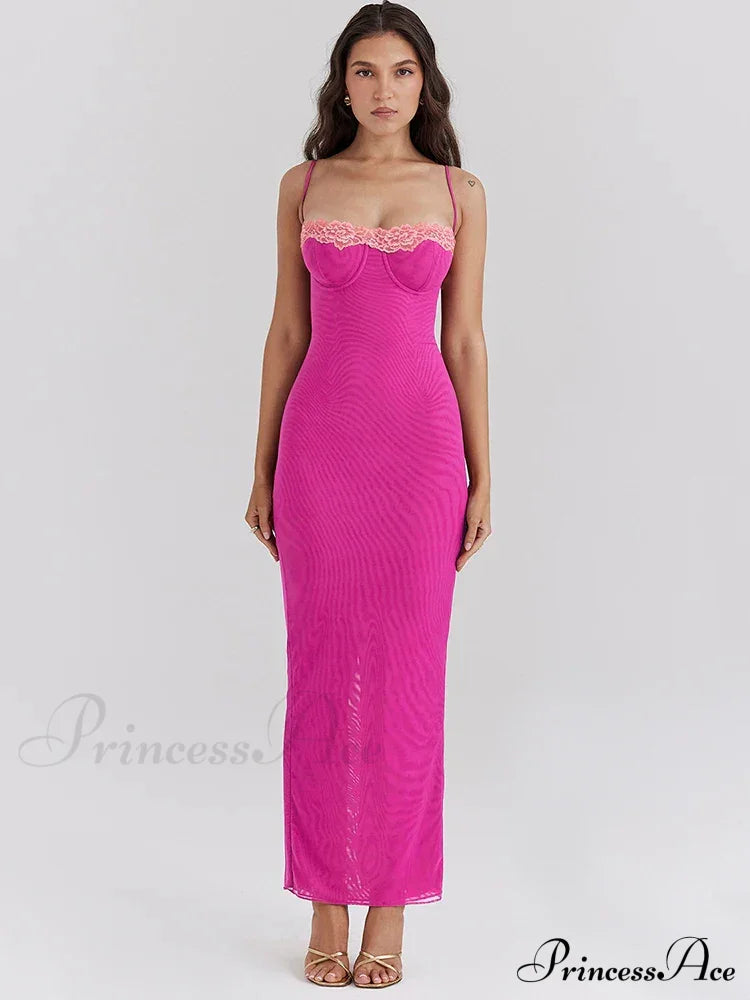 Lace Spaghetti Strap Charming Mesh Midi Dress image 1