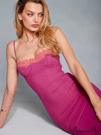 Lace Spaghetti Strap Charming Mesh Midi Dress image 5