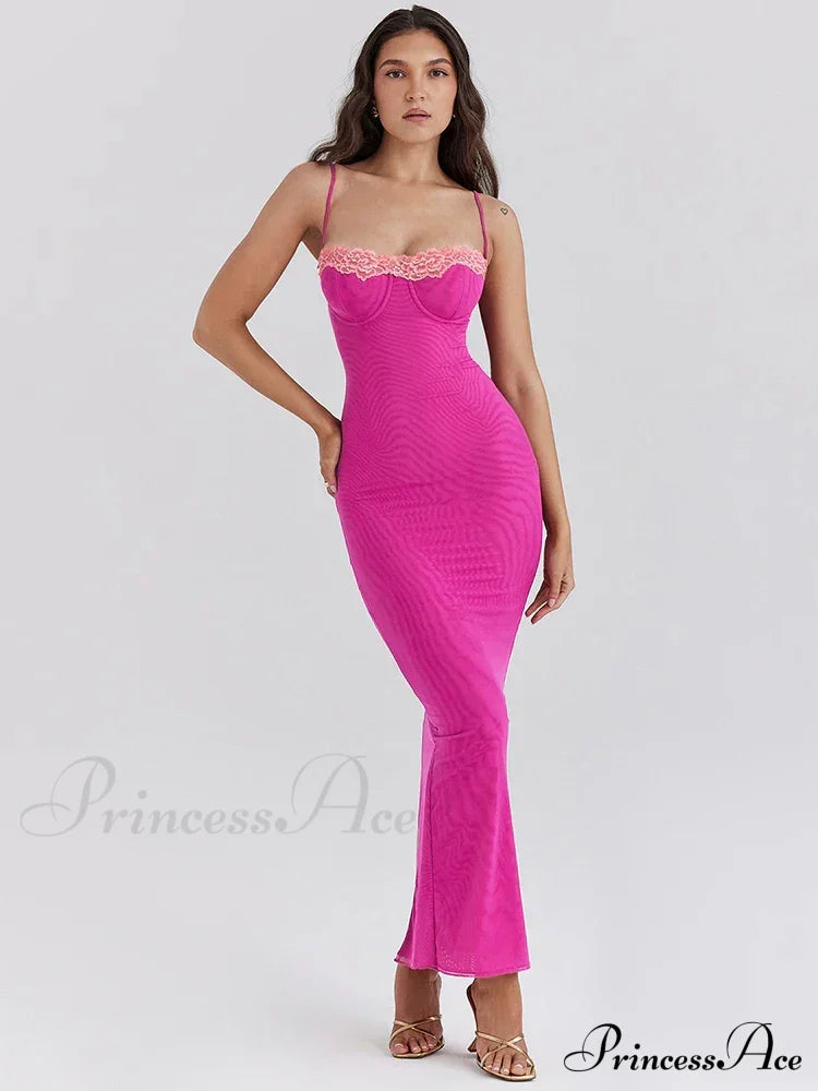 Lace Spaghetti Strap Charming Mesh Midi Dress image 2