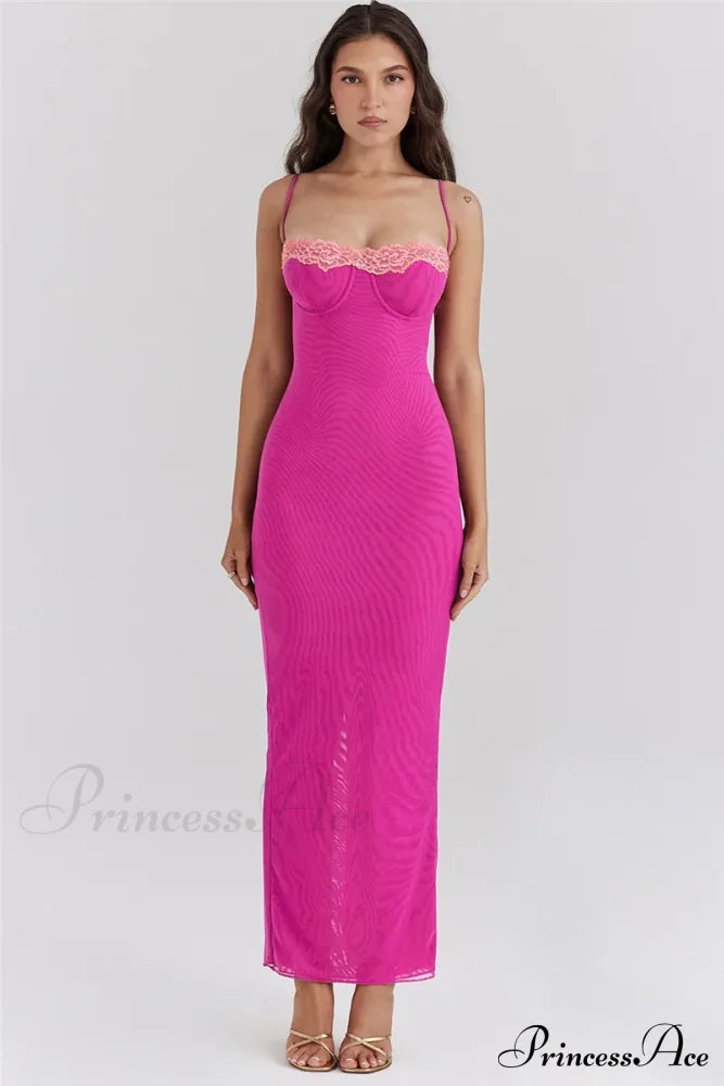 Lace Spaghetti Strap Charming Mesh Midi Dress image 7