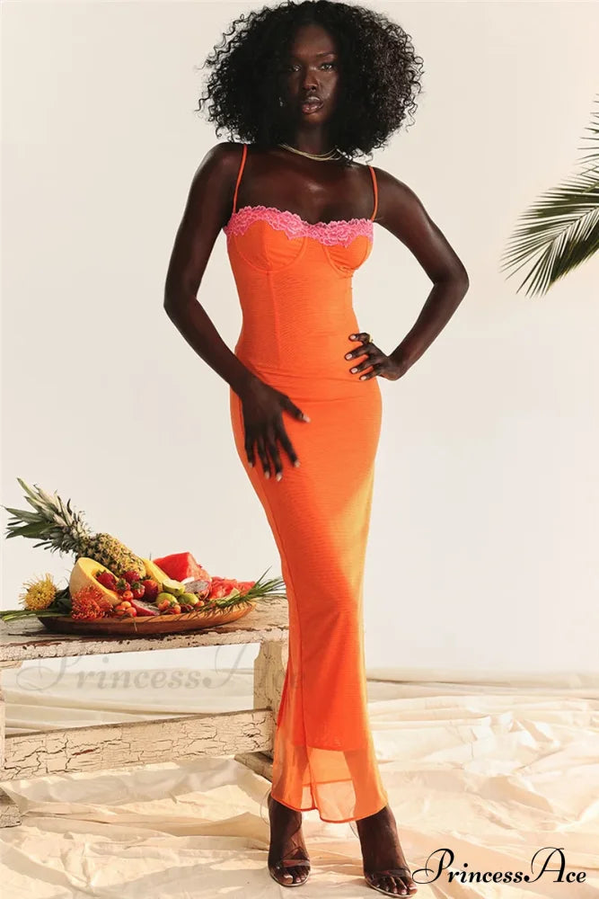 Lace Spaghetti Strap Charming Mesh Midi Dress image 12