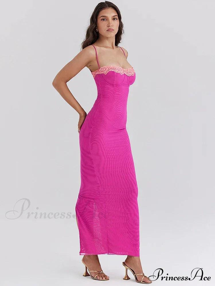 Lace Spaghetti Strap Charming Mesh Midi Dress image 3
