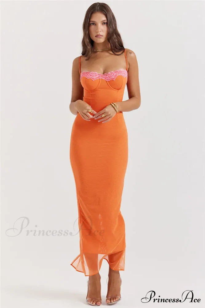 Lace Spaghetti Strap Charming Mesh Midi Dress image 14