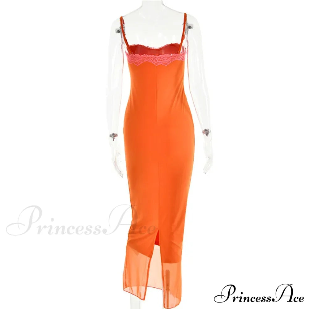 Lace Spaghetti Strap Charming Mesh Midi Dress image 25