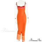 Lace Spaghetti Strap Charming Mesh Midi Dress image 25