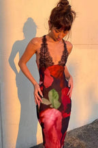 Lace Spaghetti Strap Holiday Maxi Dress image 5