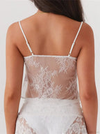 Lace Spaghetti Strap Split See-through Crop Top image 2