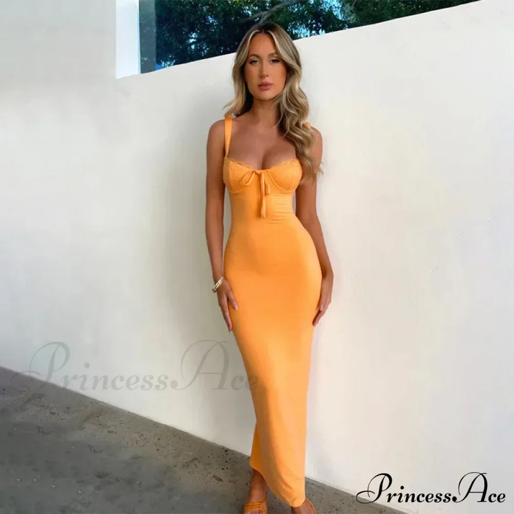 Lace Spliced Backless Elegant Tie Front Gown Slit Summer Vestidos Midi Dress image 5