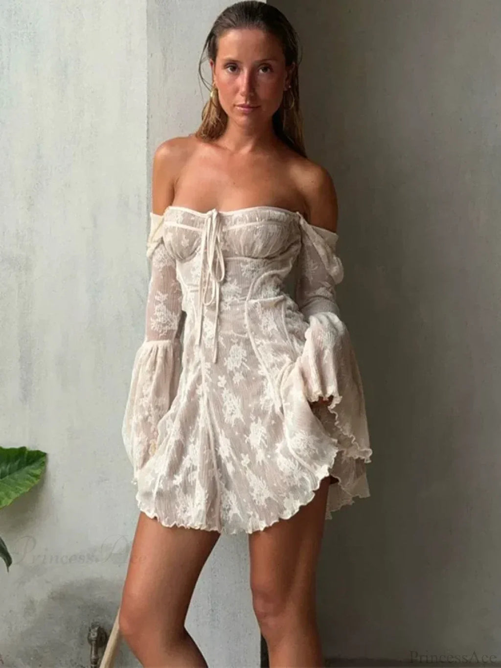 Lace Square Collar See-Through Mini Dress image 2