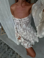 Lace Square Collar See-Through Mini Dress image 1