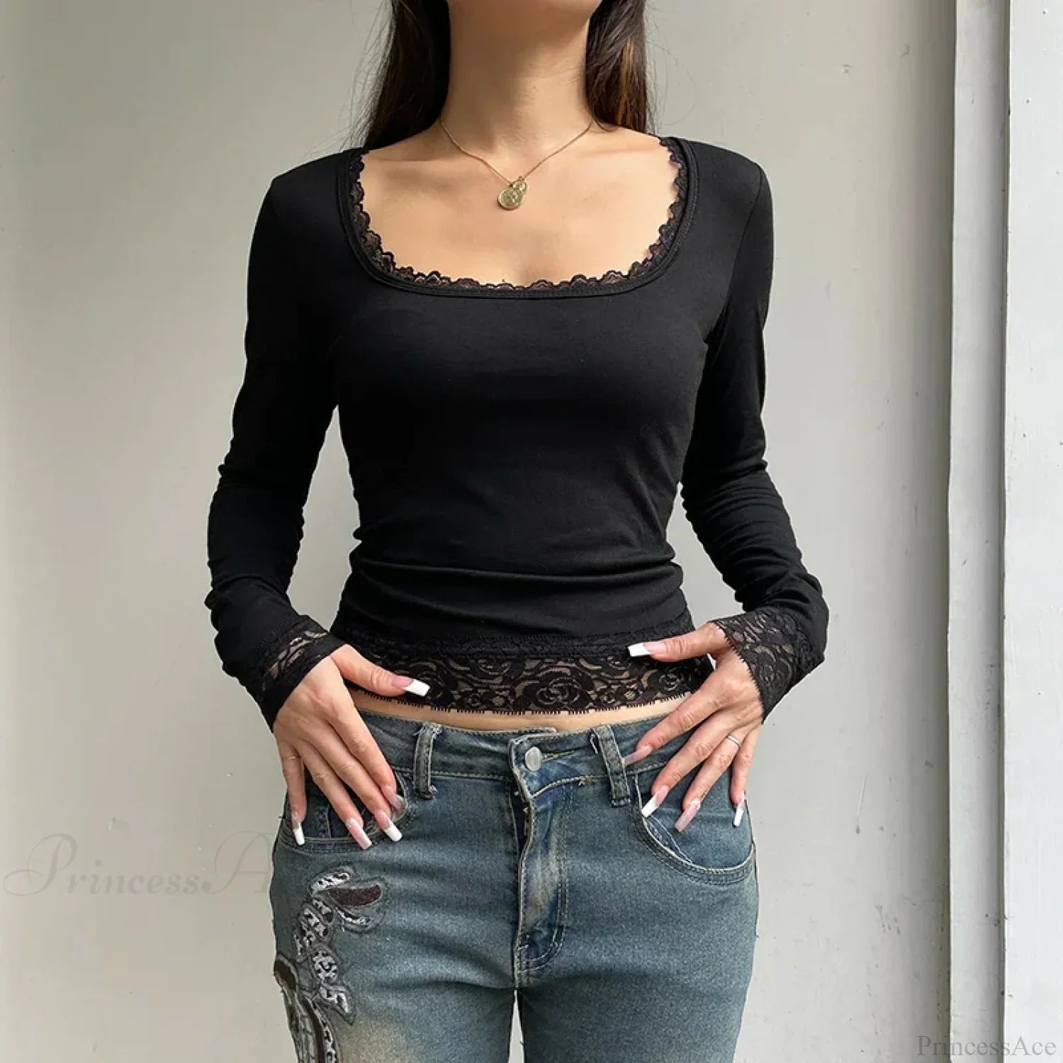 Lace Stitched Knit Top image 3