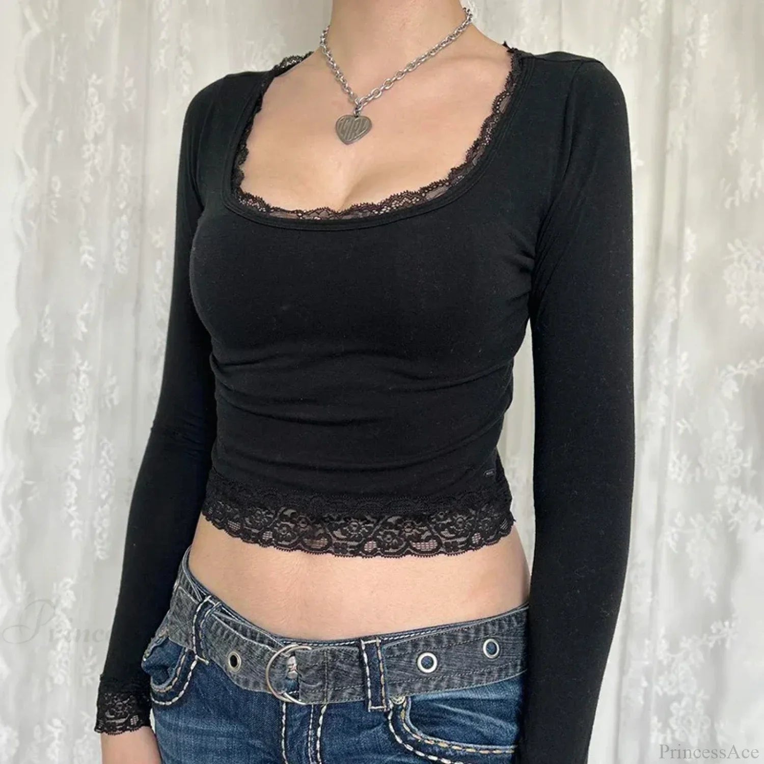Lace Stitched Knit Top image 1
