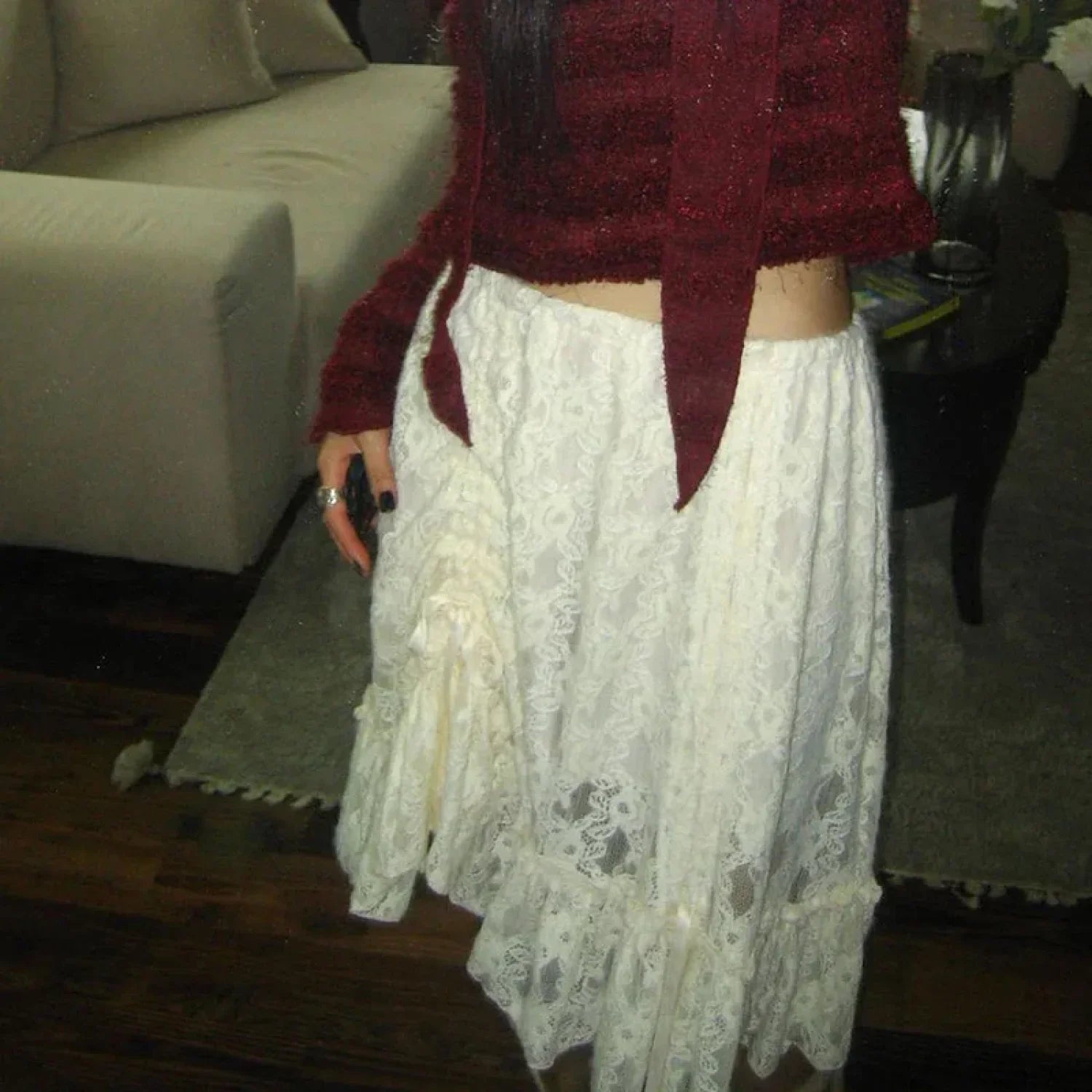 Lace Transparent Vintage Drawstring Bandage Skirt image 3