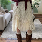 Lace Transparent Vintage Drawstring Bandage Skirt image 1