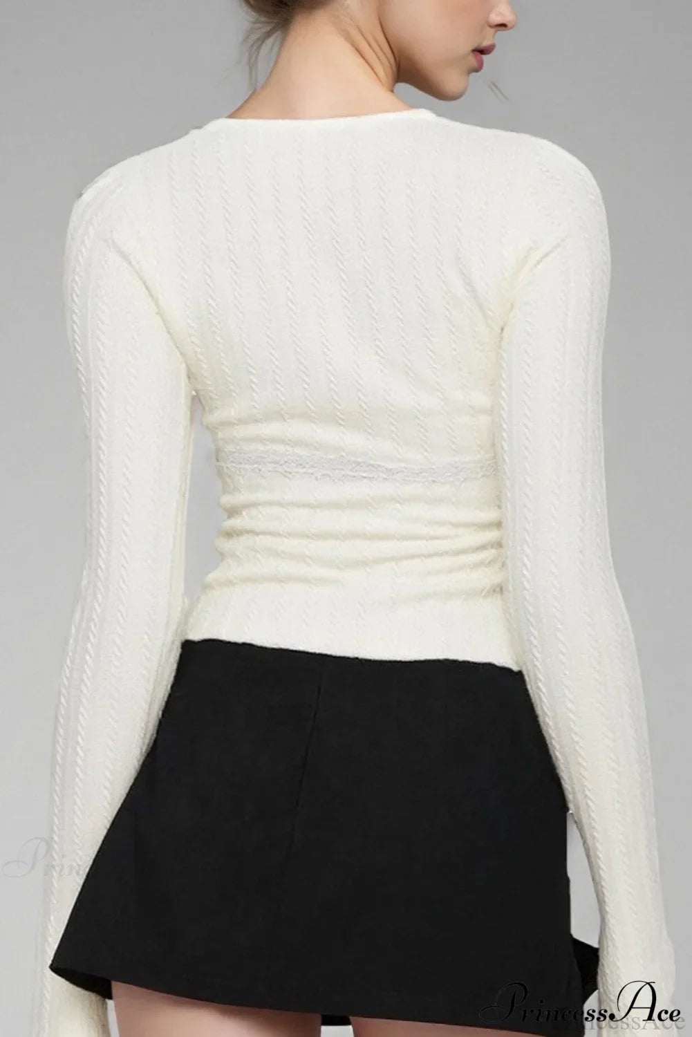 Lace Trim Fitted Cropped Long-Sleeve Knit Top image 10