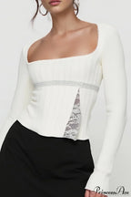 Lace Trim Fitted Cropped Long-Sleeve Knit Top image 9
